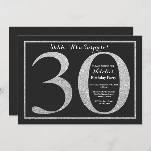 Surprise 30e anniversaire Invitation Parties scint (Devant / Derrière)