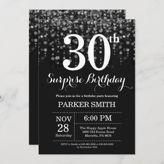Surprise 30e anniversaire Invitation Parties scint (Devant / Derrière)