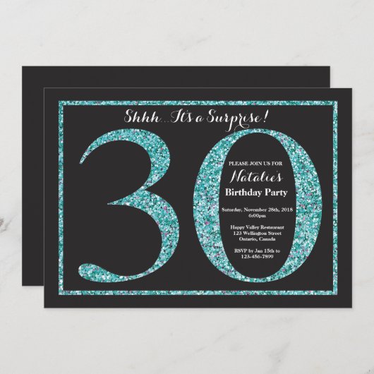Surprise 30e anniversaire Invitation Parties scint (Devant / Derrière)