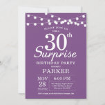 Surprise 30e anniversaire Invitation Purple Lavend<br><div class="desc">Invitation surprise 30e anniversaire avec lumières à cordes. Arrière - plan Lavender Violet Lilac. Femmes Anniversaire. 13ème 15ème 16ème 18ème 20ème 21ème 30ème 40ème 50ème 60ème 70ème 80ème 90ème 100ème, Tout âge. Pour plus de personnalisation, cliquez sur le bouton "Customiser" et utilisez notre outil de conception pour modifier ce modèle....</div>