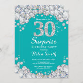 Surprise 30e anniversaire Invitation Turquoise et  (Devant / Derrière)