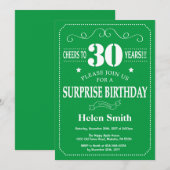 Surprise 30e anniversaire Invitation Vert et Blanc (Devant / Derrière)