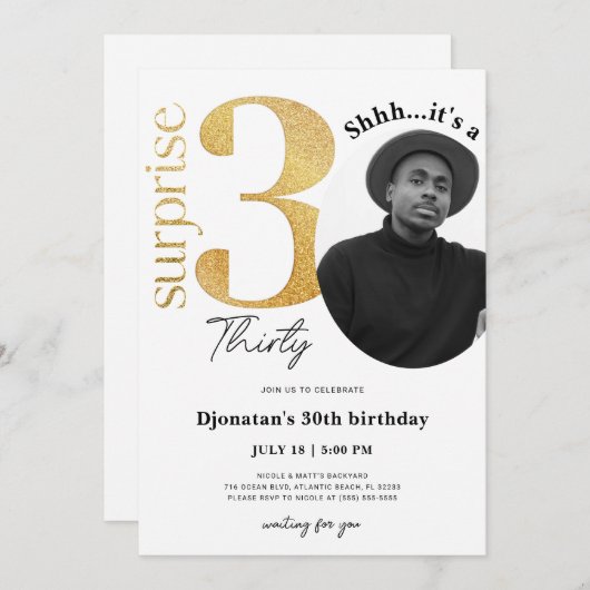Surprise 30ème anniversaire d'or Invitation avec p (Devant / Derrière)