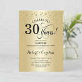 Surprise 30th Anniversary Goud Zwart Elegant Kaart (Staand voorkant)