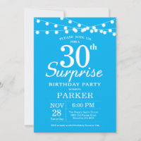 Surprise 30th Birthday Invitation Blue and White