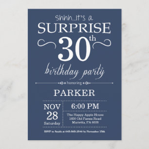 Surprise 30th Birthday Invitation Blue Kaart