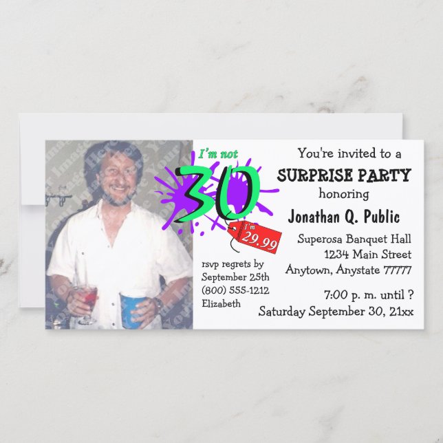 Surprise 30th Birthday Party Photo Invitation (Voorkant)