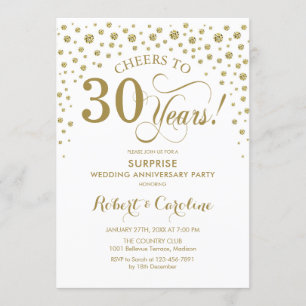 Surprise 30th verjaardagsfeest Wit Goud Elegant Kaart