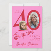 Surprise 40 modern red pink 2 photo 40th birthday kaart (Voorkant)