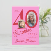 Surprise 40 modern red pink 2 photo 40th birthday kaart (Staand voorkant)