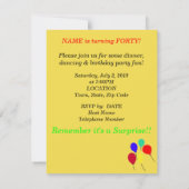 Surprise 40e anniversaire Ballons Invitations (Dos)