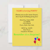 Surprise 40e anniversaire Ballons Invitations (Dos)