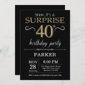 Surprise 40e anniversaire Invitation Black and Gol (Devant / Derrière)