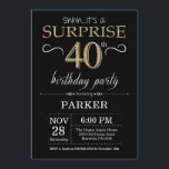 Surprise 40e anniversaire Invitation Black and Gol<br><div class="desc">Invitation surprise 40e anniversaire avec Arrière - plan Parties scintillant noir et or. Tableau de bord. Anniversaire adulte. Hommes ou Femmes Anniversaire Invitation. N'importe quel âge. Pour plus de personnalisation,  cliquez sur le bouton "Customiser" et utilisez notre outil de conception pour modifier ce modèle.</div>