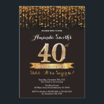 Surprise 40e anniversaire Invitation Black and Gol<br><div class="desc">Invitation surprise 40e anniversaire. Parties scintillant Noir et Or. Invitation de fête d'anniversaire adulte. Femmes ou Hommes Anniversaires Bash. Pour plus de personnalisation,  cliquez sur le bouton "Customiser" et utilisez notre outil de conception pour modifier ce modèle.</div>