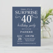 Surprise 40e anniversaire Invitation Bleu (Debout devant)