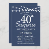Surprise 40e anniversaire Invitation Bleu (Devant / Derrière)