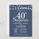 Surprise 40e anniversaire Invitation Bleu<br><div class="desc">Invitation surprise 40e anniversaire avec lumières à cordes. Arrière - plan bleu. Hommes ou Femmes Anniversaire. 13ème 15ème 16ème 18ème 20ème 21ème 30ème 40ème 50ème 60ème 70ème 80ème 90ème 100ème, Tout âge. Pour plus de personnalisation, cliquez sur le bouton "Customiser" et utilisez notre outil de conception pour modifier ce modèle....</div>