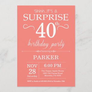 Surprise 40e anniversaire Invitation Coral