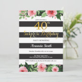 Surprise 40e anniversaire Invitation Femmes Floral (Debout devant)