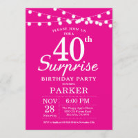 Surprise 40e anniversaire Invitation Hot Pink