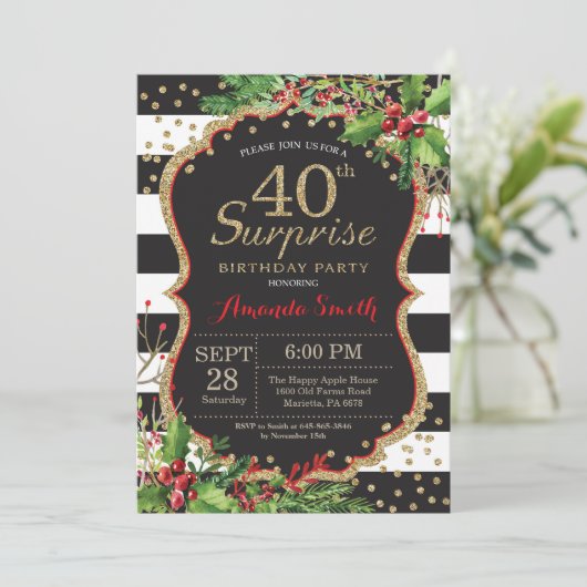 Surprise 40e anniversaire Invitation Noël Or (Debout devant)