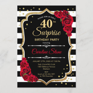 Surprise 40e anniversaire Invitation noir blanc ro