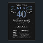 Surprise 40e anniversaire Invitation noir et bleu<br><div class="desc">Invitation surprise 40e anniversaire avec Arrière - plan de Parties scintillant noir et bleu. Tableau de bord. Anniversaire adulte. Hommes ou Femmes Anniversaire Invitation. N'importe quel âge. Pour plus de personnalisation,  cliquez sur le bouton "Customiser" et utilisez notre outil de conception pour modifier ce modèle.</div>