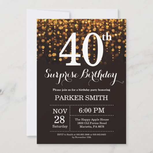 Surprise 40e anniversaire Invitation Parties scint (Devant)