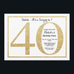 Surprise 40e anniversaire Invitation Parties scint<br><div class="desc">Invitation surprise 40e anniversaire. Parties scintillant d'or Invitation de fête d'anniversaire avec Arrière - plan blanc. Anniversaire surprenant. Anniversaire adulte. Fête Anniversaire Bash pour hommes ou femmes. Pour plus de personnalisation,  cliquez sur le bouton "Customiser" et utilisez notre outil de conception pour modifier ce modèle.</div>
