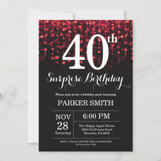 Surprise 40e anniversaire Invitation Parties scint (Devant)