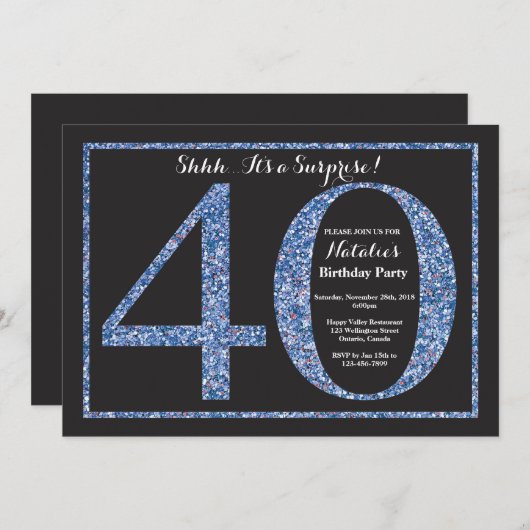 Surprise 40e anniversaire Invitation Parties scint (Devant / Derrière)
