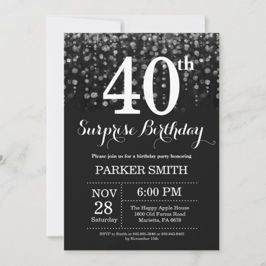 Surprise 40e anniversaire Invitation Parties scint (Devant)