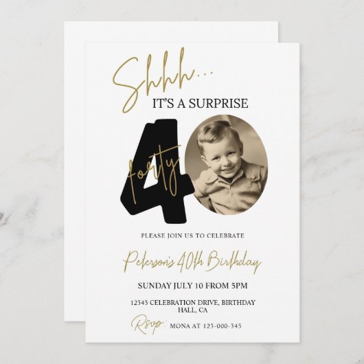 Surprise 40e anniversaire Invitation Photo Anniver (Devant / Derrière)