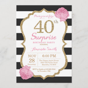 Surprise 40e anniversaire Invitation Pink Black Go