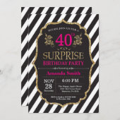 Surprise 40e anniversaire Invitation Pink Black Go (Devant / Derrière)