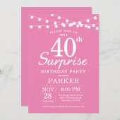 Surprise 40e anniversaire Invitation rose (Devant / Derrière)