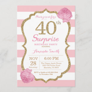 Surprise 40e anniversaire Invitation rose et or
