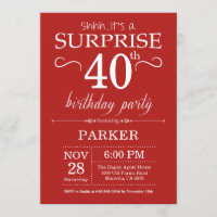 Surprise 40e anniversaire Invitation Rouge