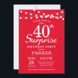 Surprise 40e anniversaire Invitation Rouge<br><div class="desc">Invitation surprise 40e anniversaire avec lumières à cordes. Arrière - plan rouge. 13ème 15ème 16ème 18ème 20ème 21ème 30ème 40ème 50ème 60ème 70ème 80ème 90ème 100ème,  Tout âge. Pour plus de personnalisation,  cliquez sur le bouton "Customiser" et utilisez notre outil de conception pour modifier ce modèle.</div>