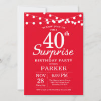 Surprise 40e anniversaire Invitation Rouge