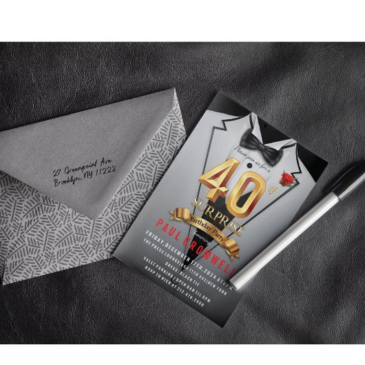 Surprise 40e anniversaire Tuxedo Invitation