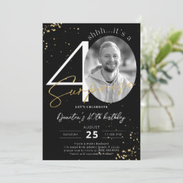 Surprise 40th Birthday Black Gold Photo Invitation Kaart
