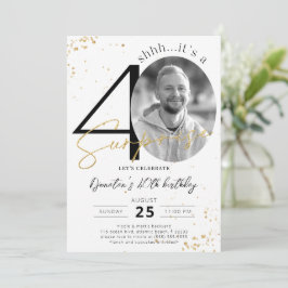 Surprise 40th Birthday Gold Photo Invitation Kaart