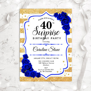 Surprise 40th Birthday - Gold White Royal Blue Kaart
