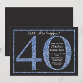Surprise 40th Birthday Invitation Blue Glitter Kaart (Voorkant / Achterkant)