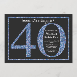 Surprise 40th Birthday Invitation Blue Glitter Kaart