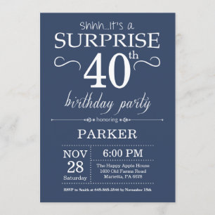 Surprise 40th Birthday Invitation Blue Kaart