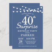 Surprise 40th Birthday Invitation Blue Kaart (Voorkant / Achterkant)