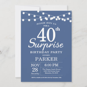Surprise 40th Birthday Invitation Blue Kaart